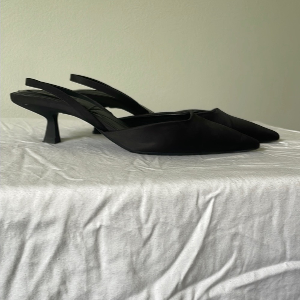 Zara Black Kitten Heel Slingbacks